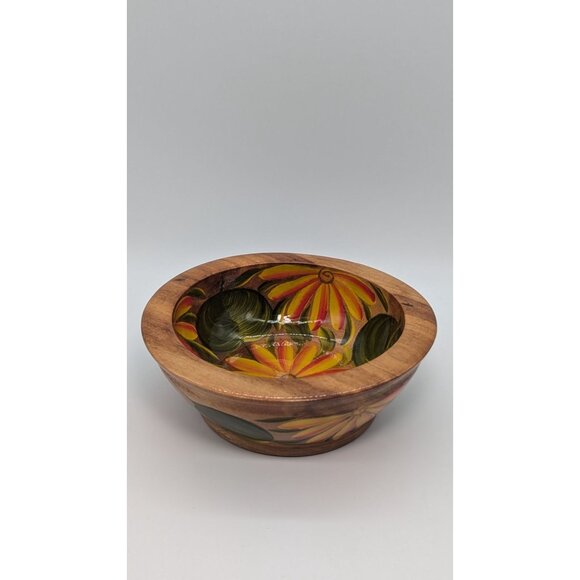 Hand-Painted Wooden Bowl With Vibrant Floral Design - Picture 11 of 12